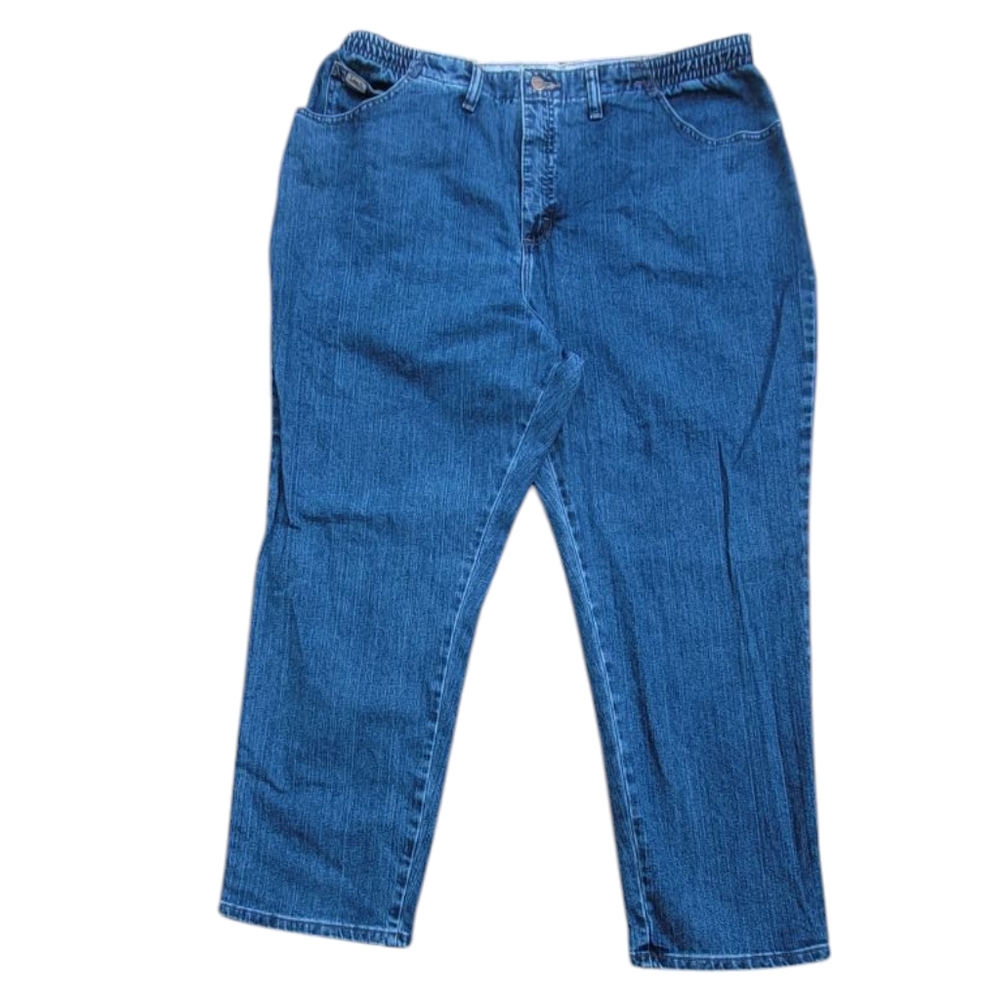 * Lee 20W Petite Women's  Side Elastic At The Waist Blue Jeans Straight Leg
